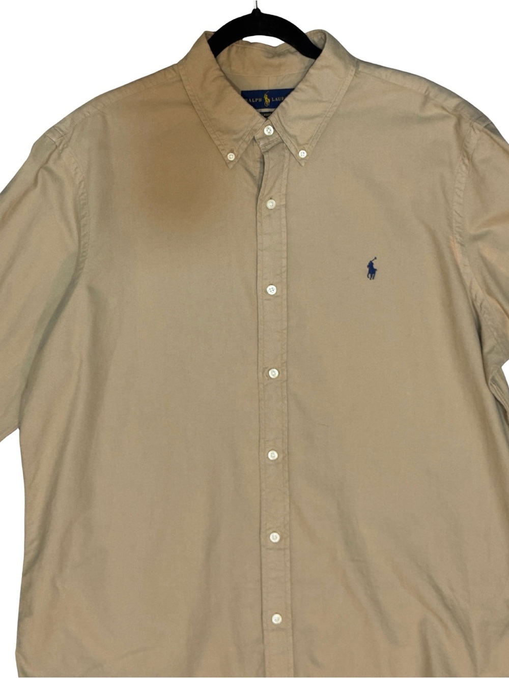 Ralph Lauren Men's Tan Button-Down Oxford Shirt with Navy Pony